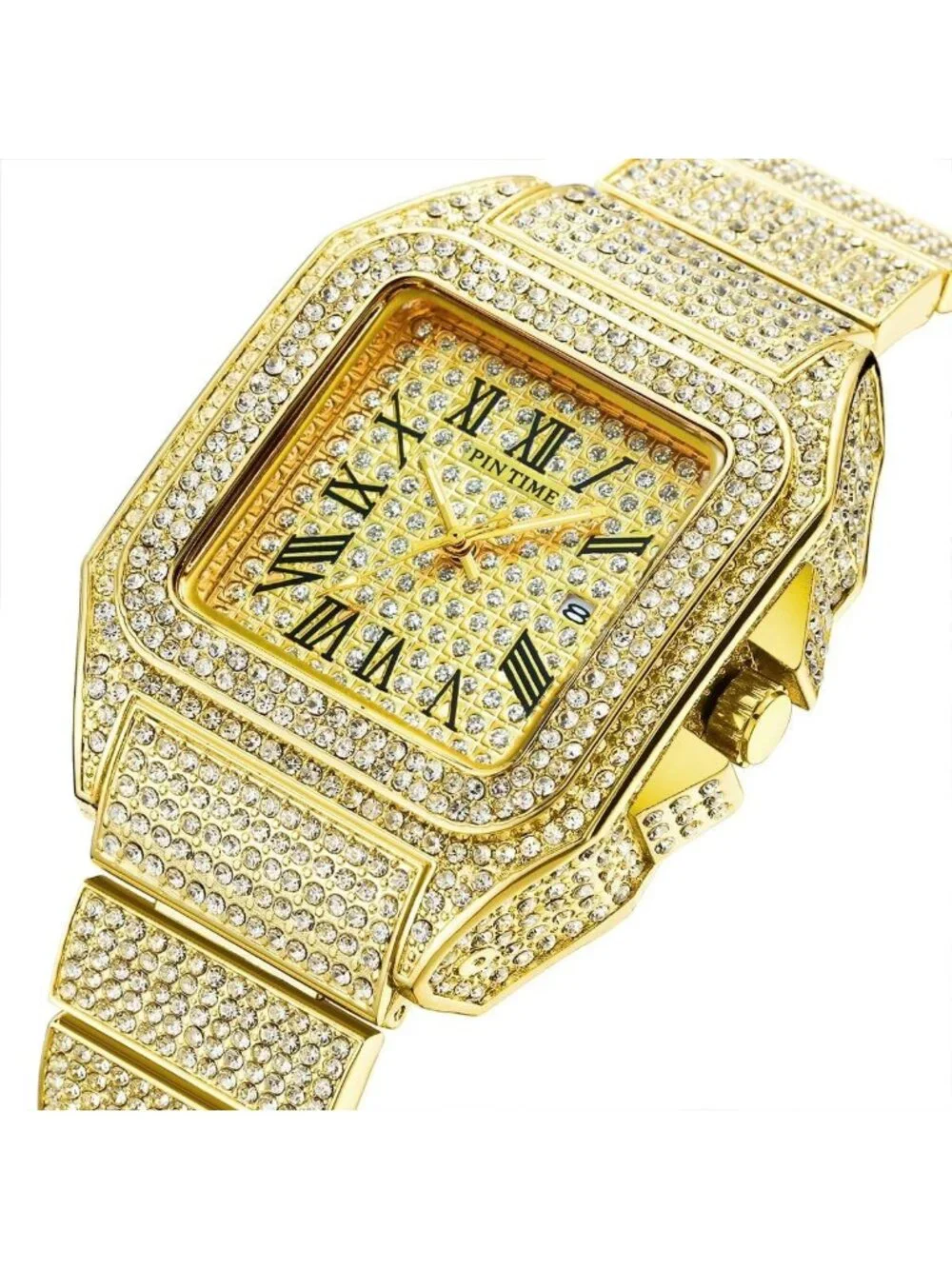 Stylish Hip Hop Men's Bling Crystal Watch - Rectangle Case, Stainless Steel